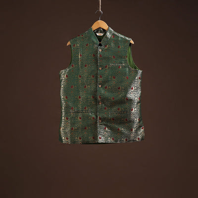 Green - semi silk meena buti brocade banarasi men nehru