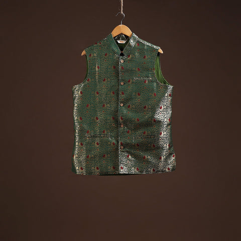 Green - semi silk meena buti brocade banarasi men nehru