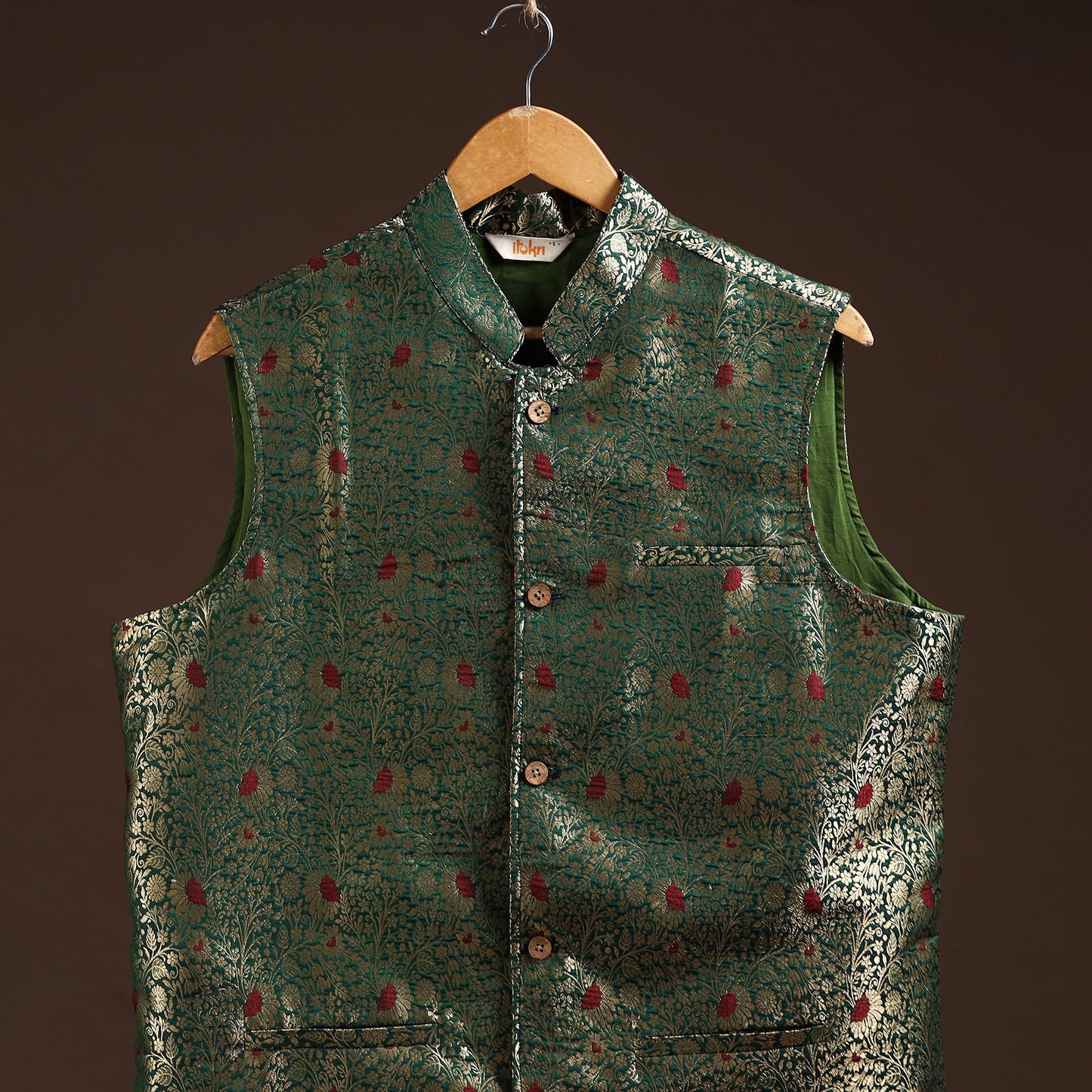 Green - semi silk meena buti brocade banarasi men nehru