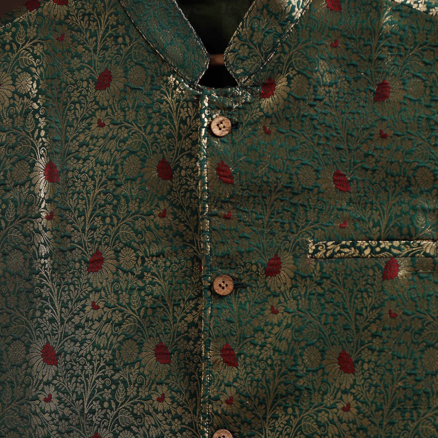 Green - semi silk meena buti brocade banarasi men nehru