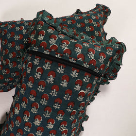 Green Set of 2 Bagru Block Print Cotton Frill Pillow Covers