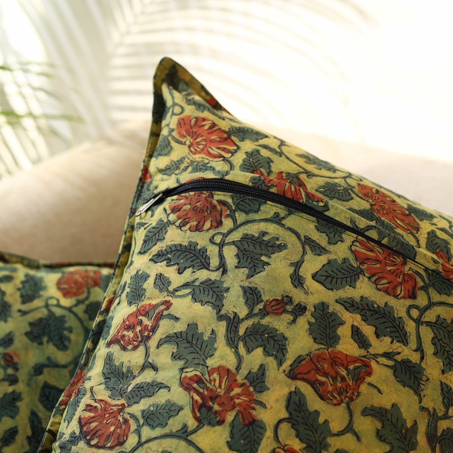 Green - Set of 2 Bagru Block Print Cotton Pillow Covers 19