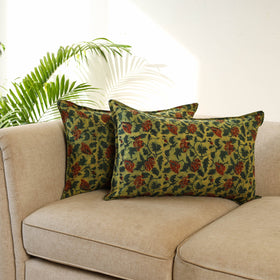Green - Set of 2 Bagru Block Print Cotton Pillow Covers 19