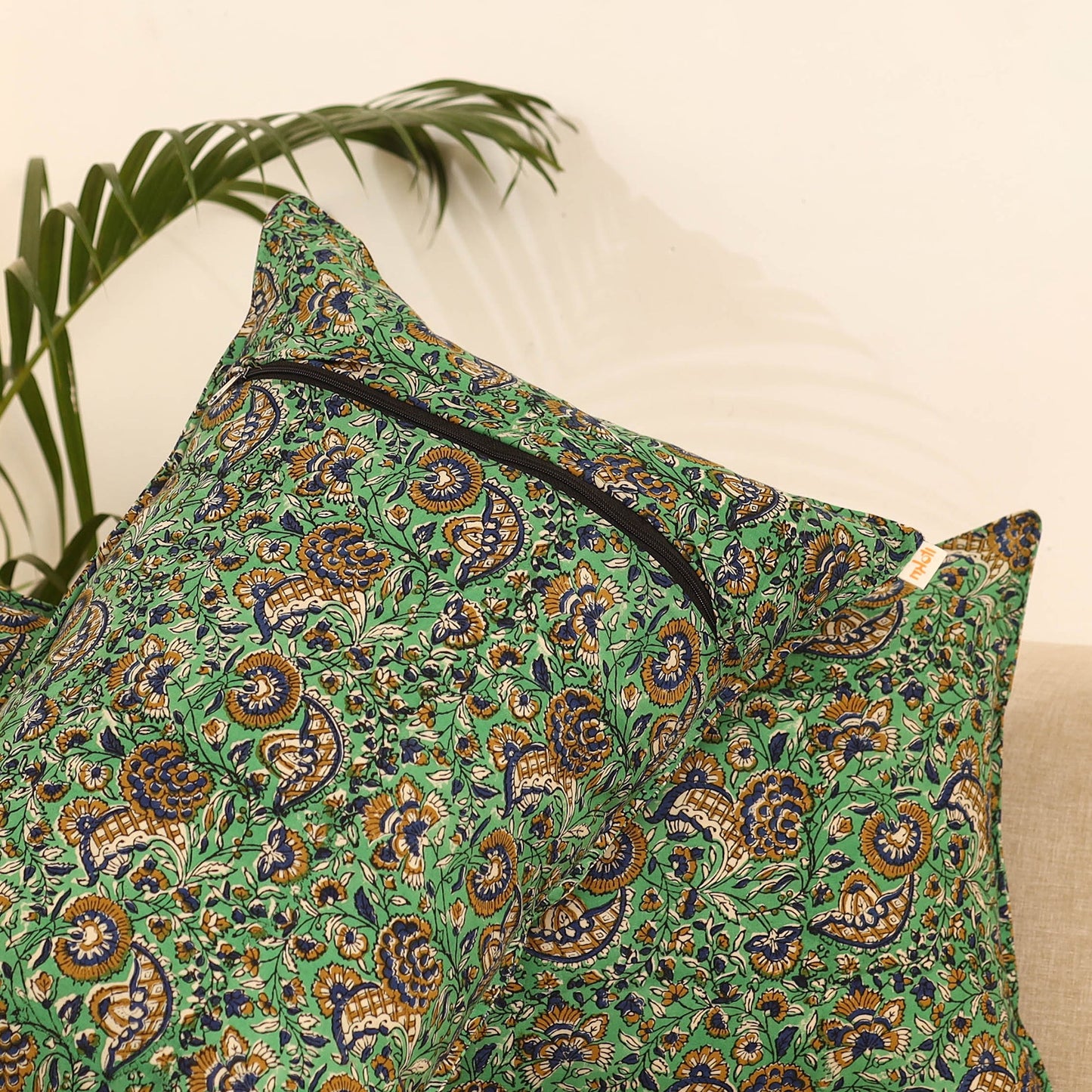 Green - set of 2 bagru hand pillow covers 12 - handcrafted