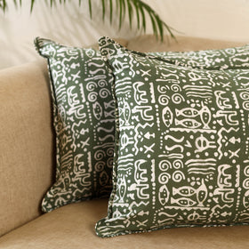 Green Set of 2 Hand Batik Print Cotton Pillow Covers