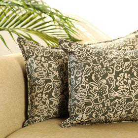 Buy Green Set of 2 Hand Batik Print Cotton Pillow Covers