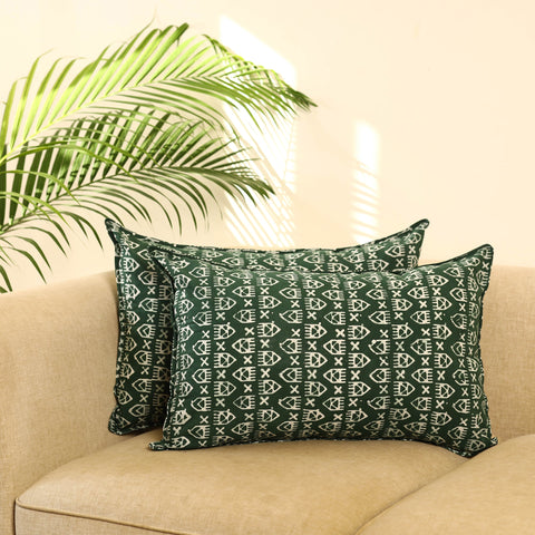 Buy Set of 2 Green Hand Batik Print Cotton Pillow Covers