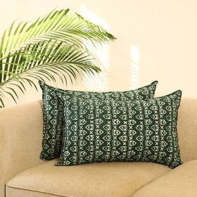 Buy Set of 2 Green Hand Batik Print Cotton Pillow Covers