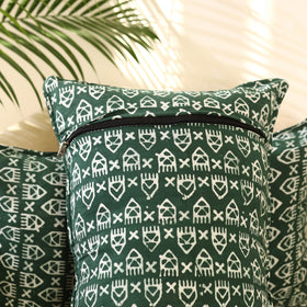 Buy Set of 2 Green Hand Batik Print Cotton Pillow Covers