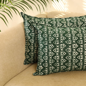 Buy Set of 2 Green Hand Batik Print Cotton Pillow Covers