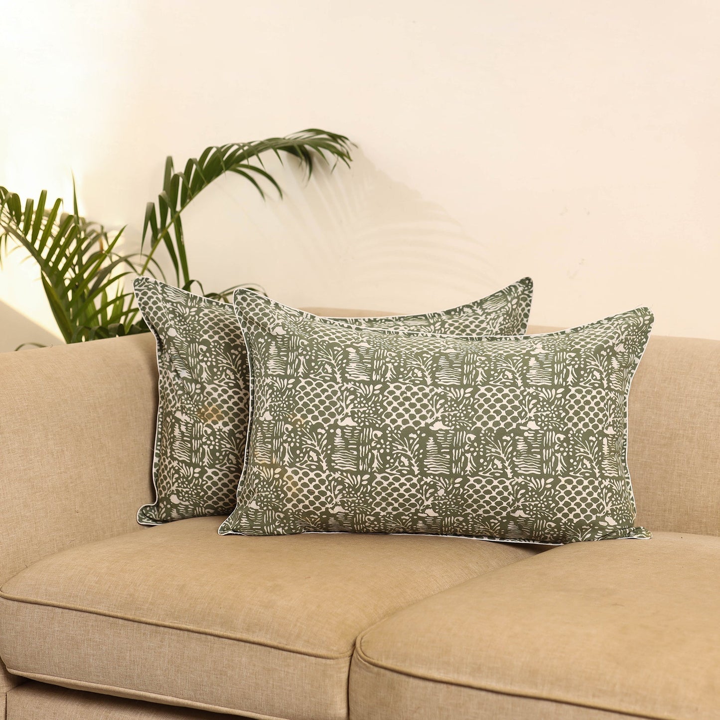 Green - set of 2 hand batik pillow covers 06 - handcrafted