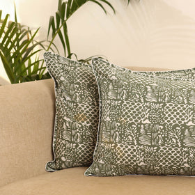 Green - set of 2 hand batik pillow covers 06 - handcrafted