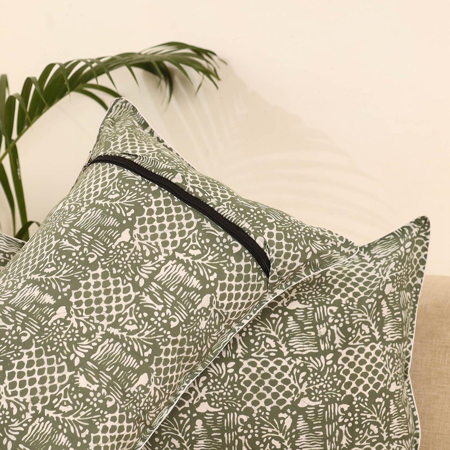 Green - set of 2 hand batik pillow covers 06 - handcrafted