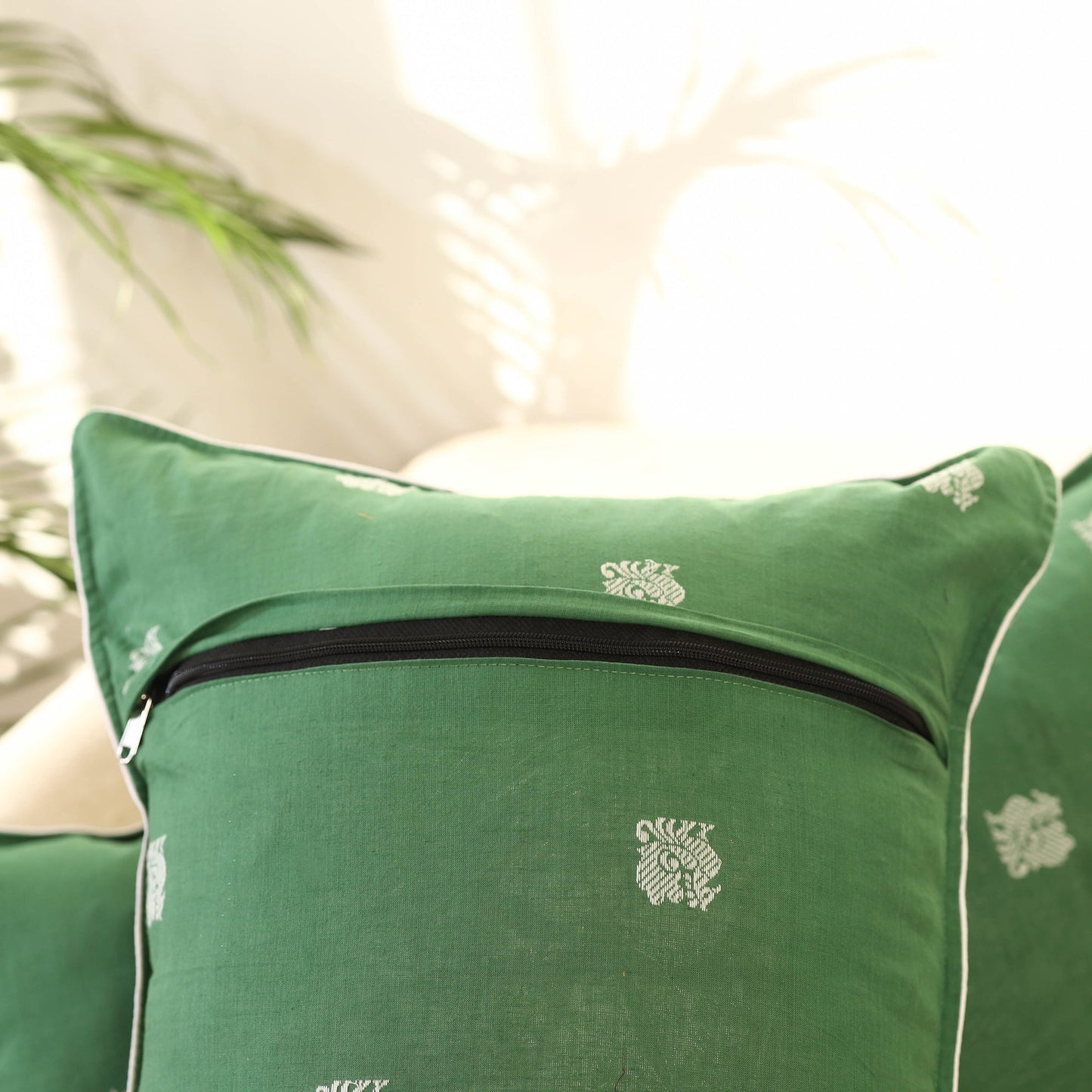 Buy Set of 2 Green Jacquard Cotton Pillow Covers