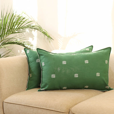 Buy Set of 2 Green Jacquard Cotton Pillow Covers