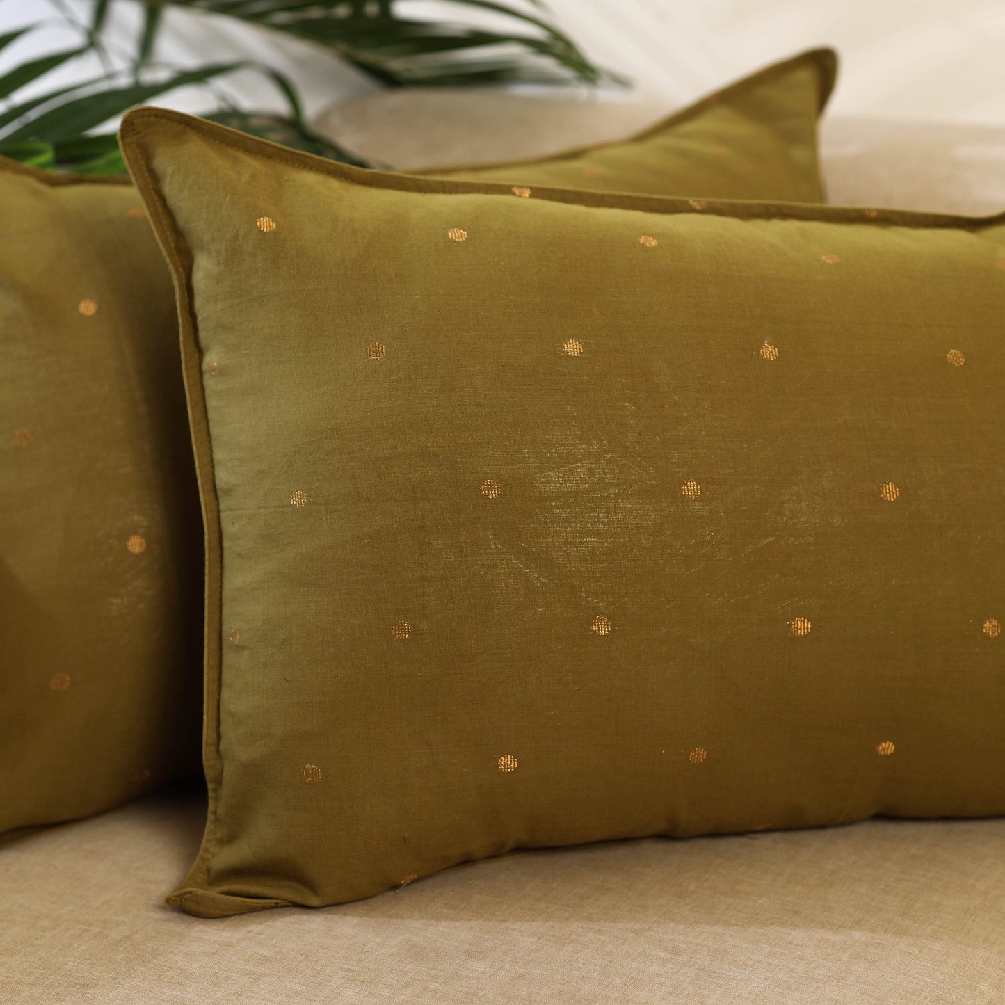 Buy Set of 2 Green jacquard Cotton Pillow Covers
