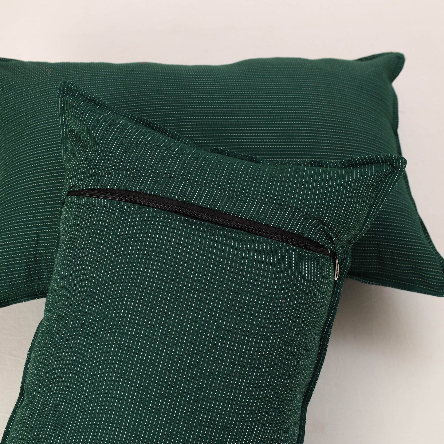 Green - set of 2 kantha stitch cotton pillow covers 27