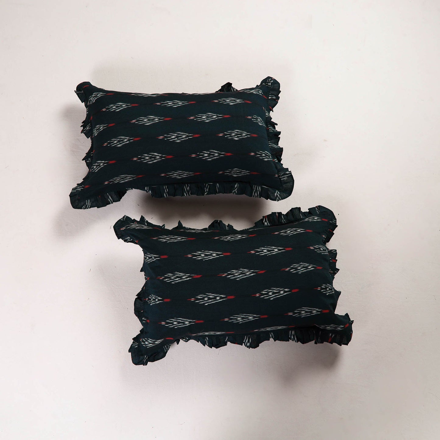 Green - set of 2 pochampally ikat cotton frill pillow