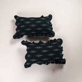 Green - set of 2 pochampally ikat cotton frill pillow