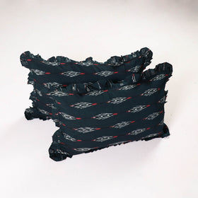 Green - set of 2 pochampally ikat cotton frill pillow