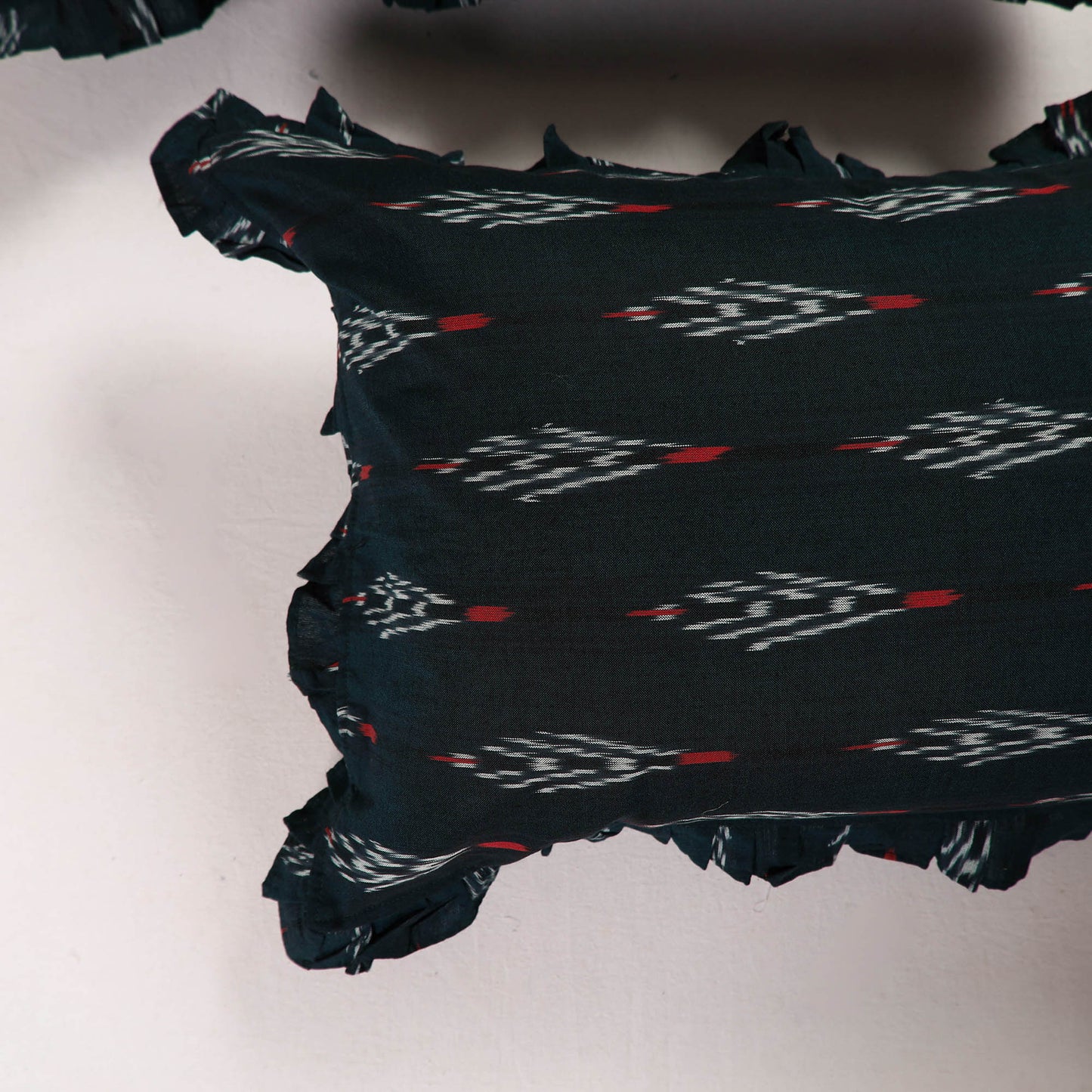 Green - set of 2 pochampally ikat cotton frill pillow