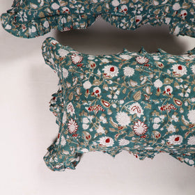 Green - set of 2 sanganeri cotton frill pillow covers 04