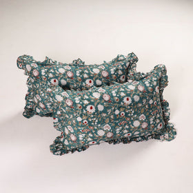 Green - set of 2 sanganeri cotton frill pillow covers 04