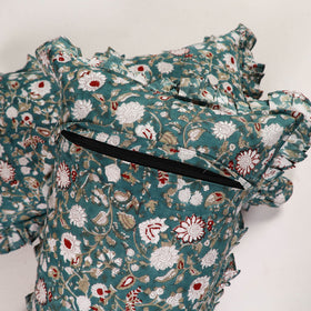 Green - set of 2 sanganeri cotton frill pillow covers 04