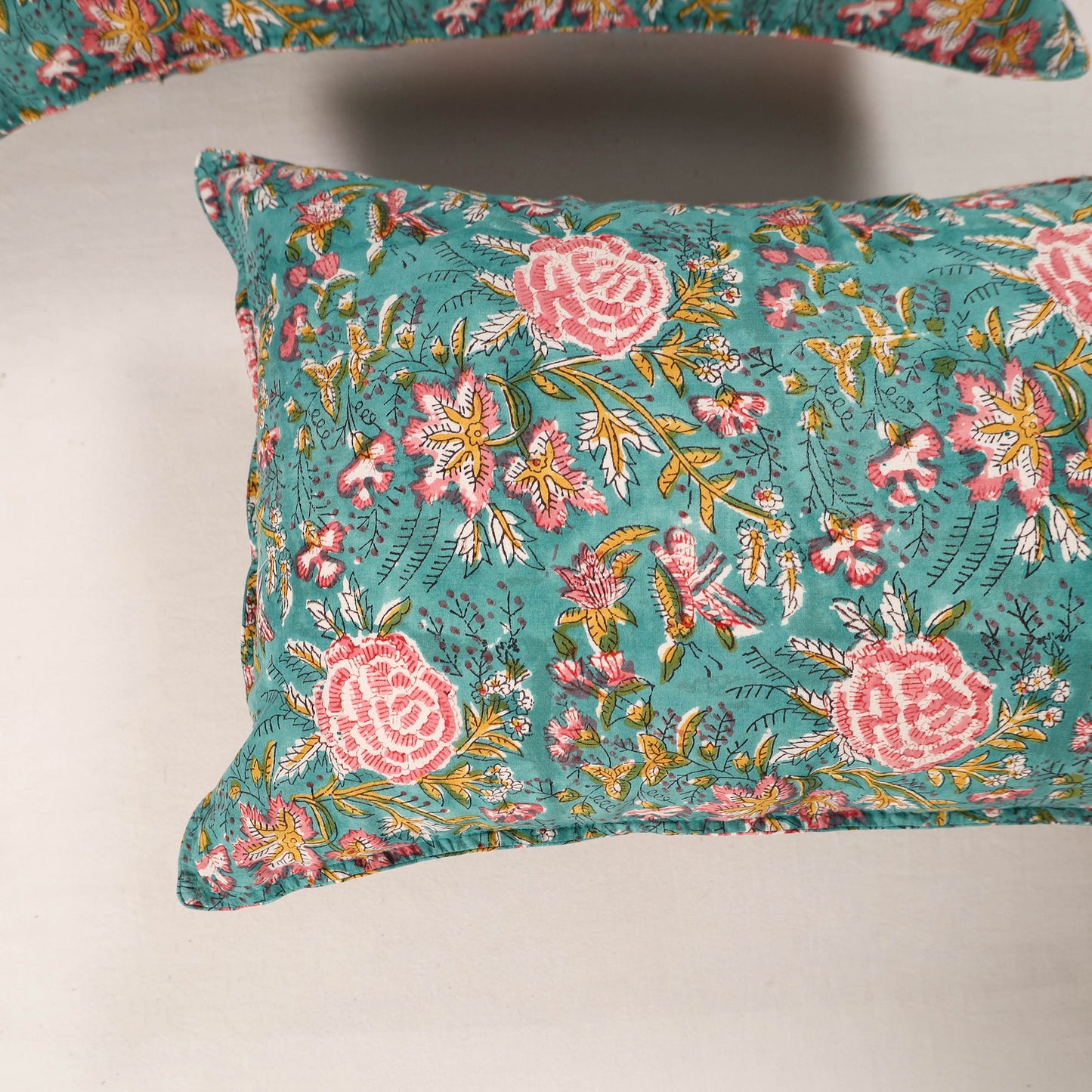 Green - set of 2 sanganeri cotton pillow covers 38