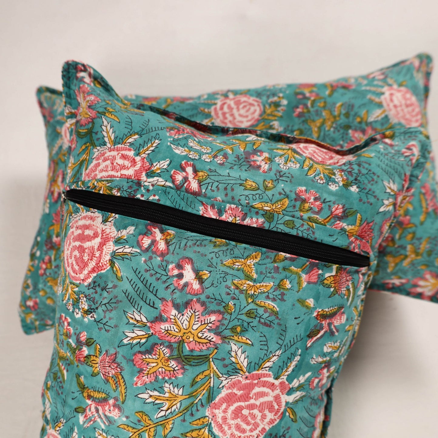 Green - set of 2 sanganeri cotton pillow covers 38