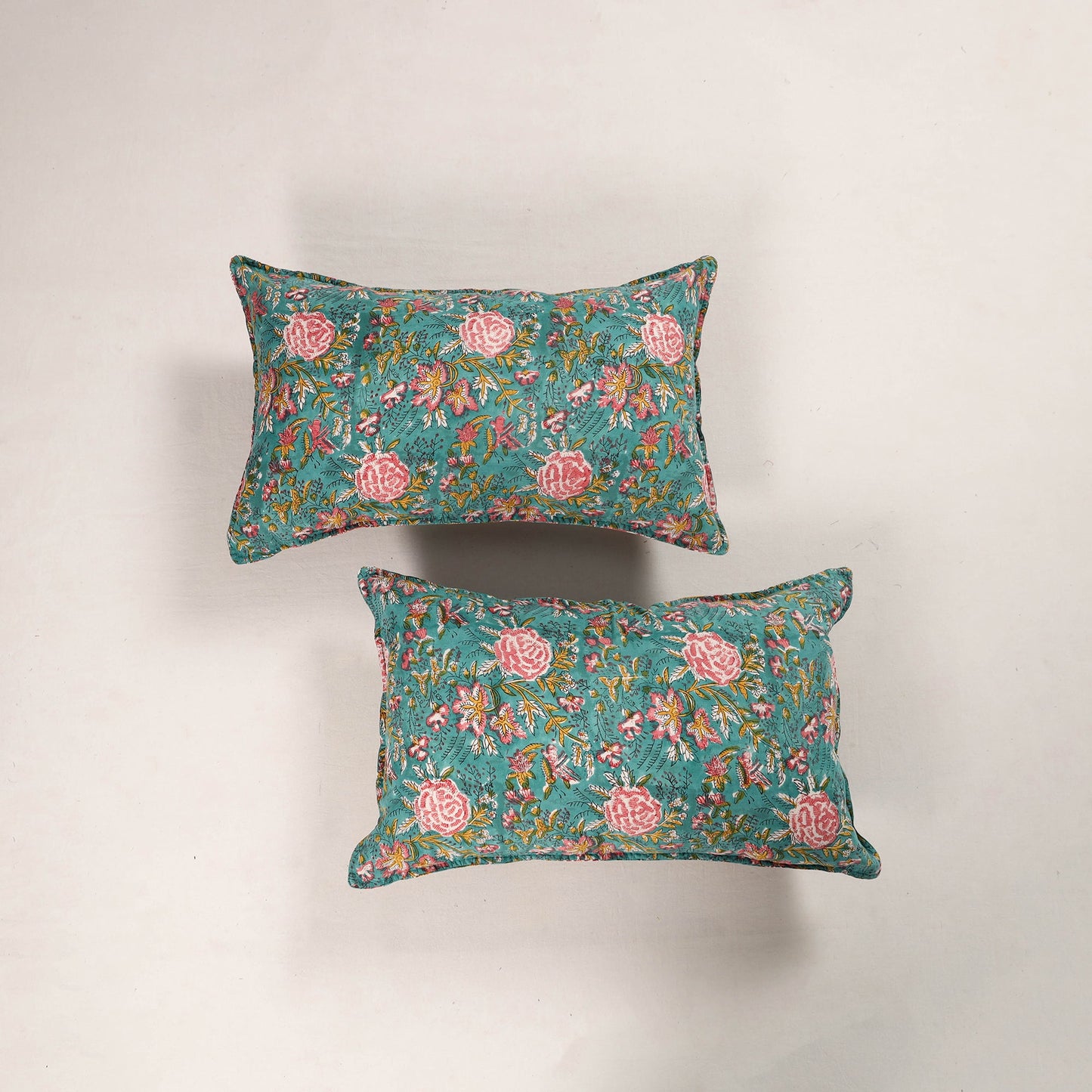 Green - set of 2 sanganeri cotton pillow covers 38