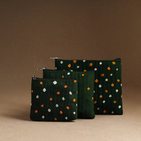 Green - set of 3 - handmade cotton utility pouches 05