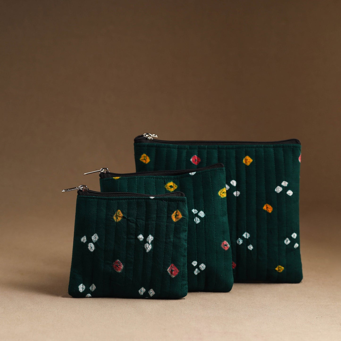 Green - set of 3 - handmade cotton utility pouches 11