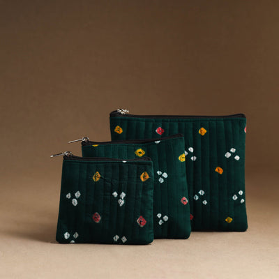 Green - set of 3 - handmade cotton utility pouches 11