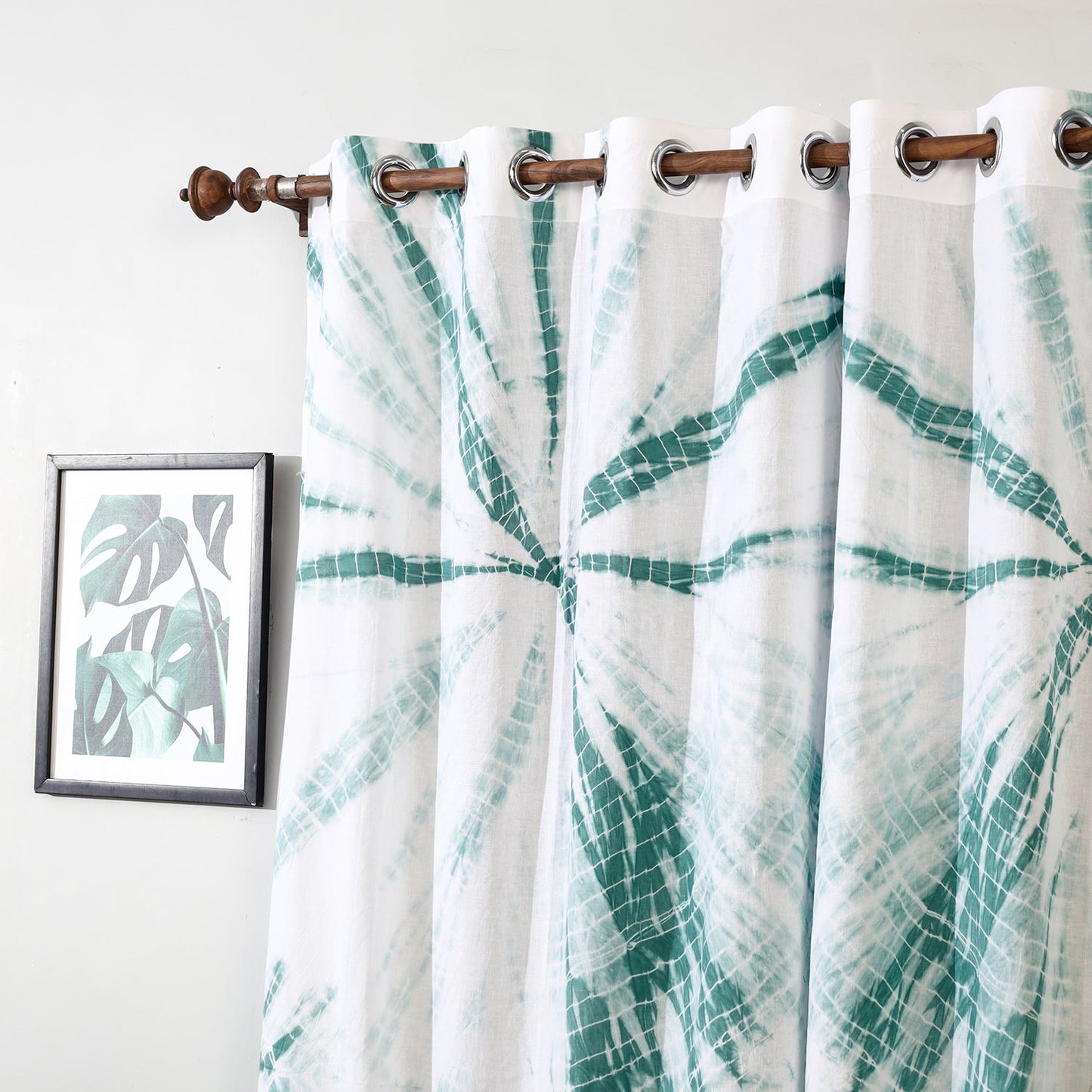 Green - shibori tie-dye cotton door curtain (7 x 3 feet)