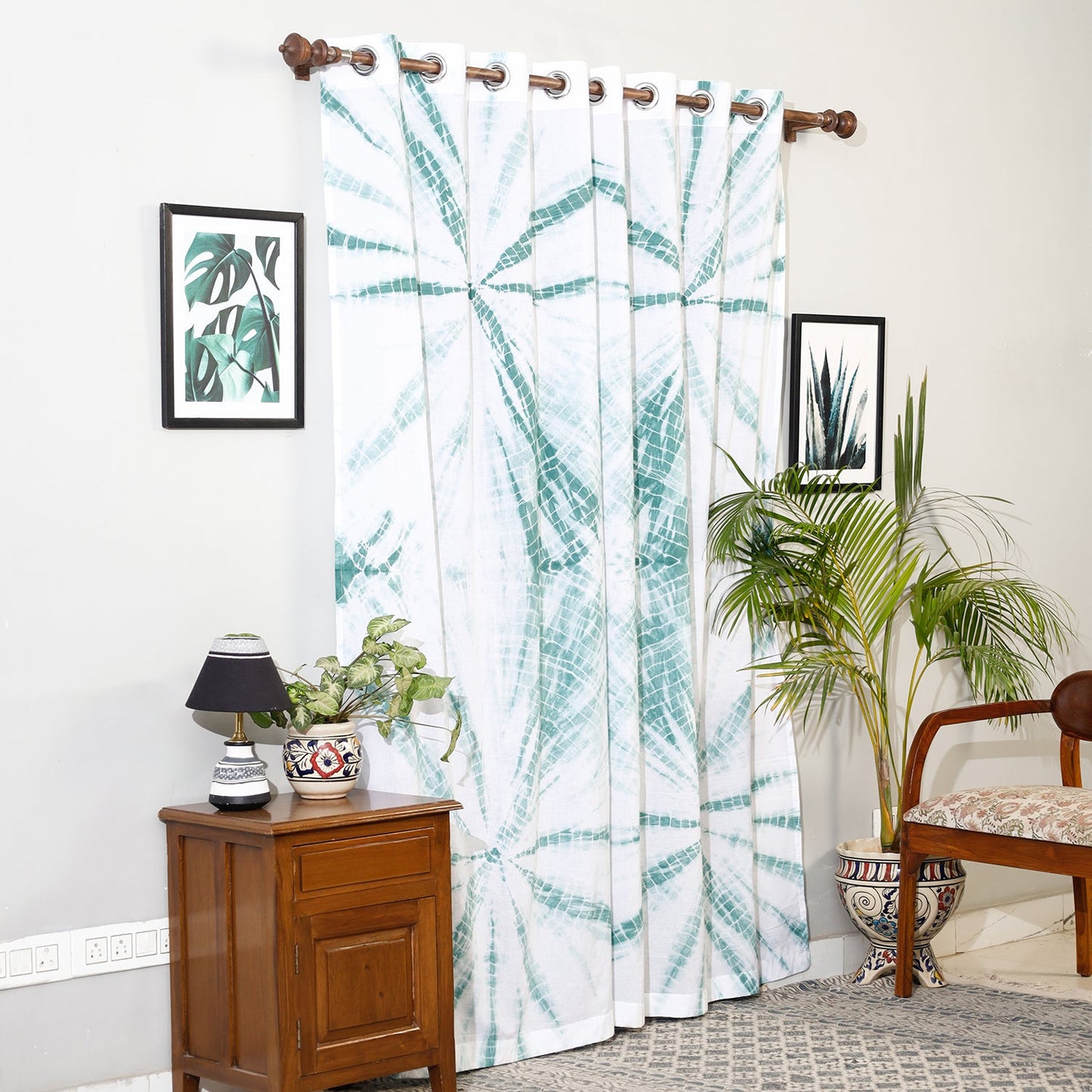 Green - shibori tie-dye cotton door curtain (7 x 3 feet)