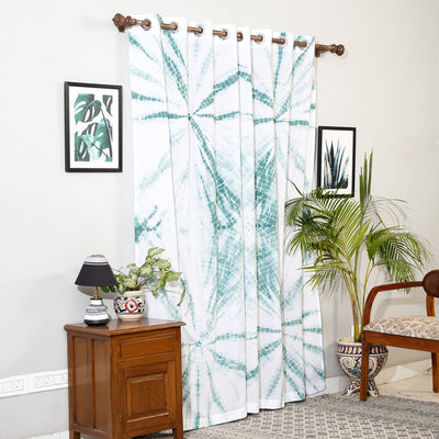 Green - shibori tie-dye cotton door curtain (7 x 3 feet)