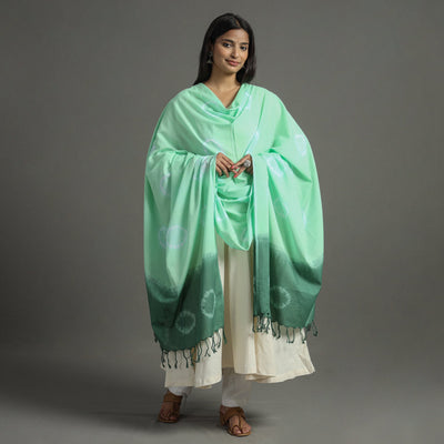 Green - shibori tie-dye cotton dupatta with tassels 84