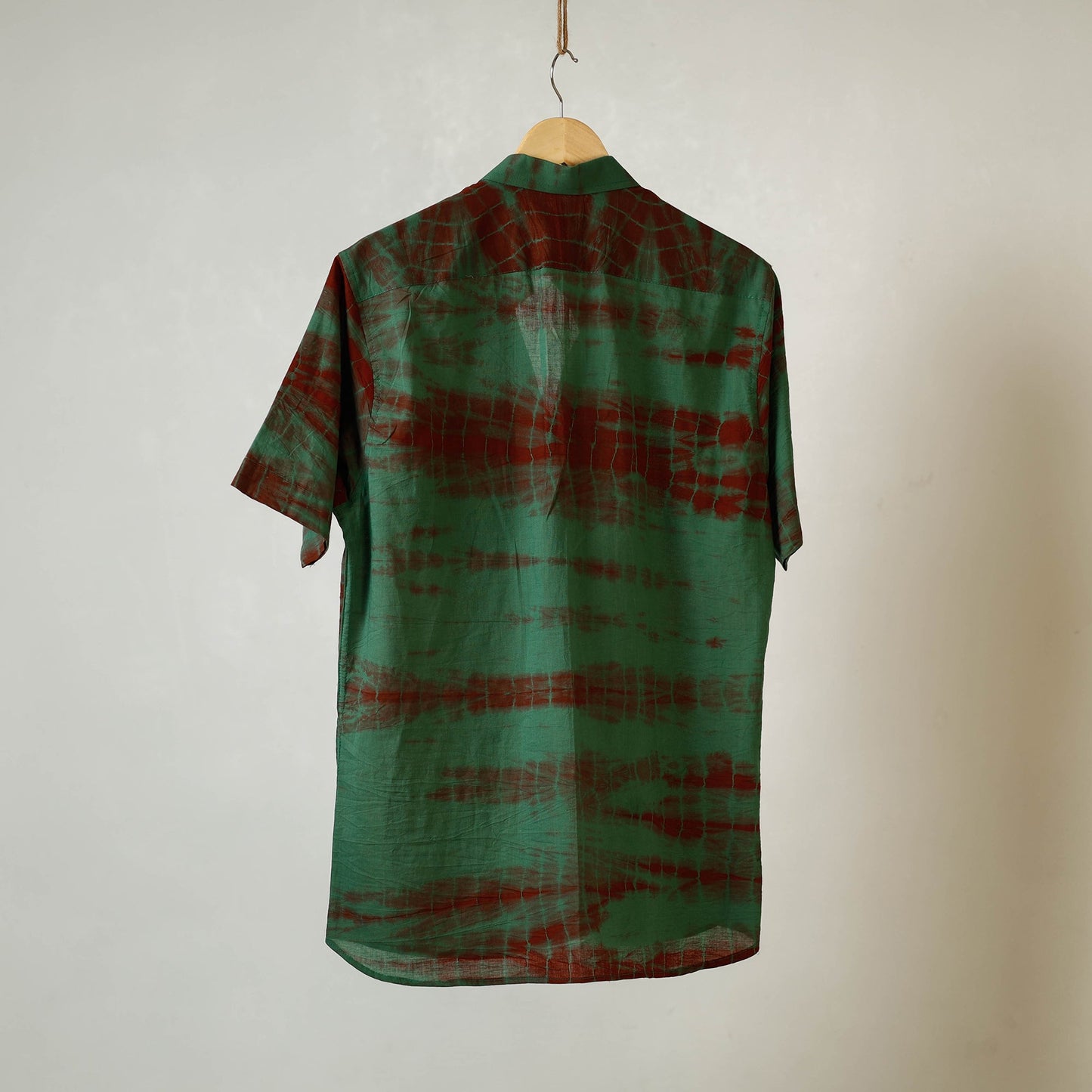 Green - shibori tie-dye mul cotton men half sleeve shirt
