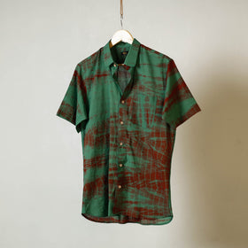 Green - shibori tie-dye mul cotton men half sleeve shirt