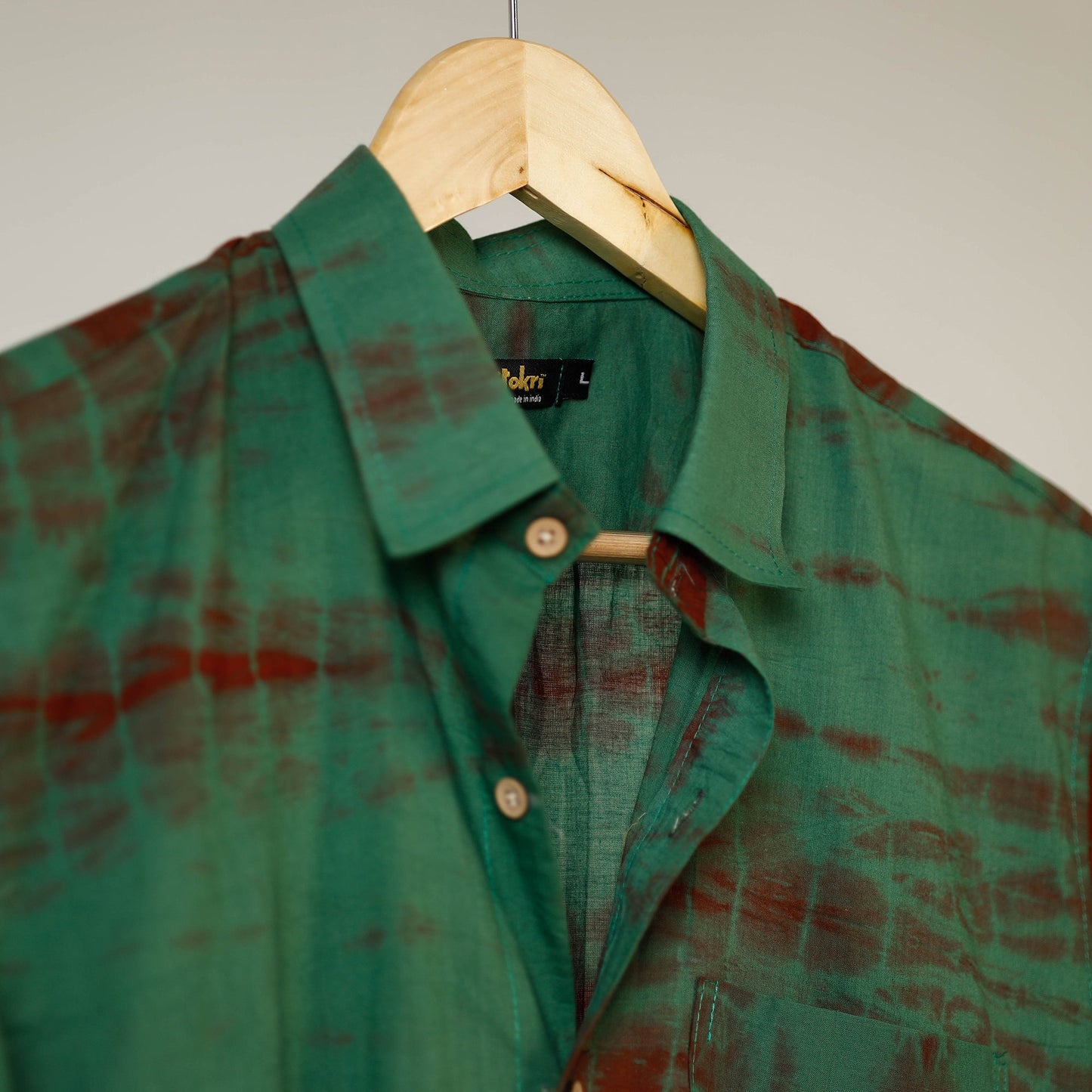 Green - shibori tie-dye mul cotton men half sleeve shirt