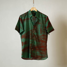 Green - shibori tie-dye mul cotton men half sleeve shirt