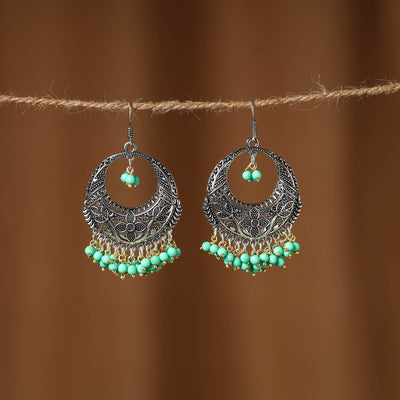 Green Shipra German Silver Beaded Earrings