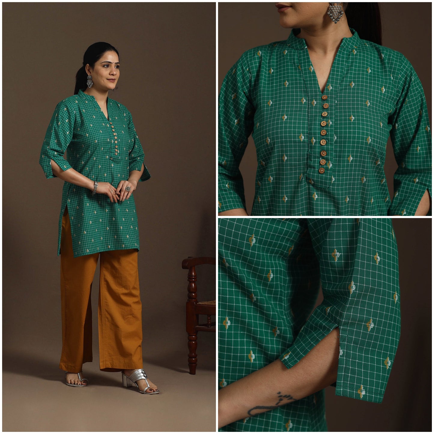 Short cotton jacquard kurta for women 17 - handcrafted