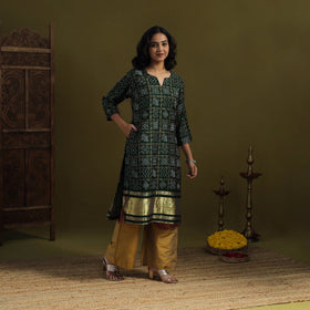 Green - silk bandhani kurta set with lagdi patta (set of 2)