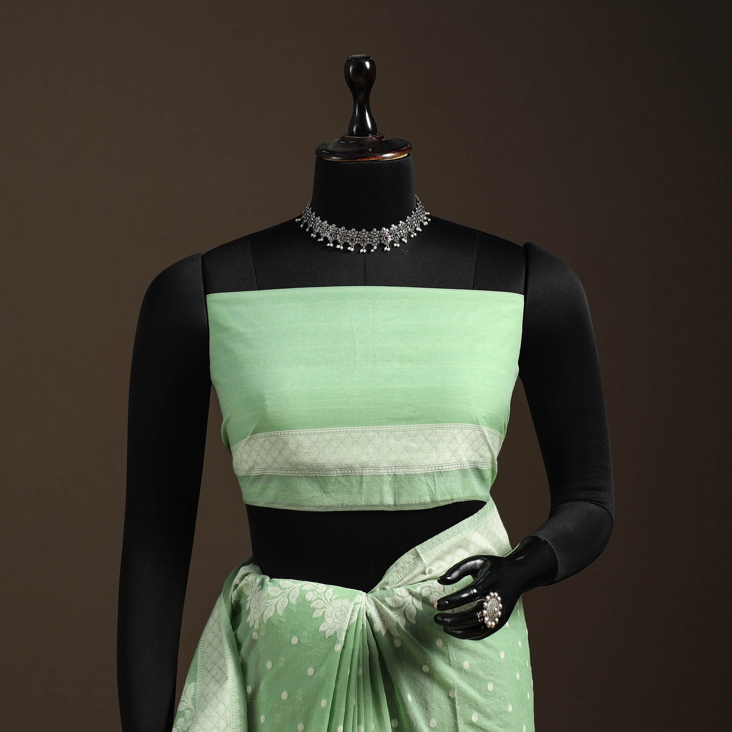 Green - silk cotton cutwork buti banarasi saree 55