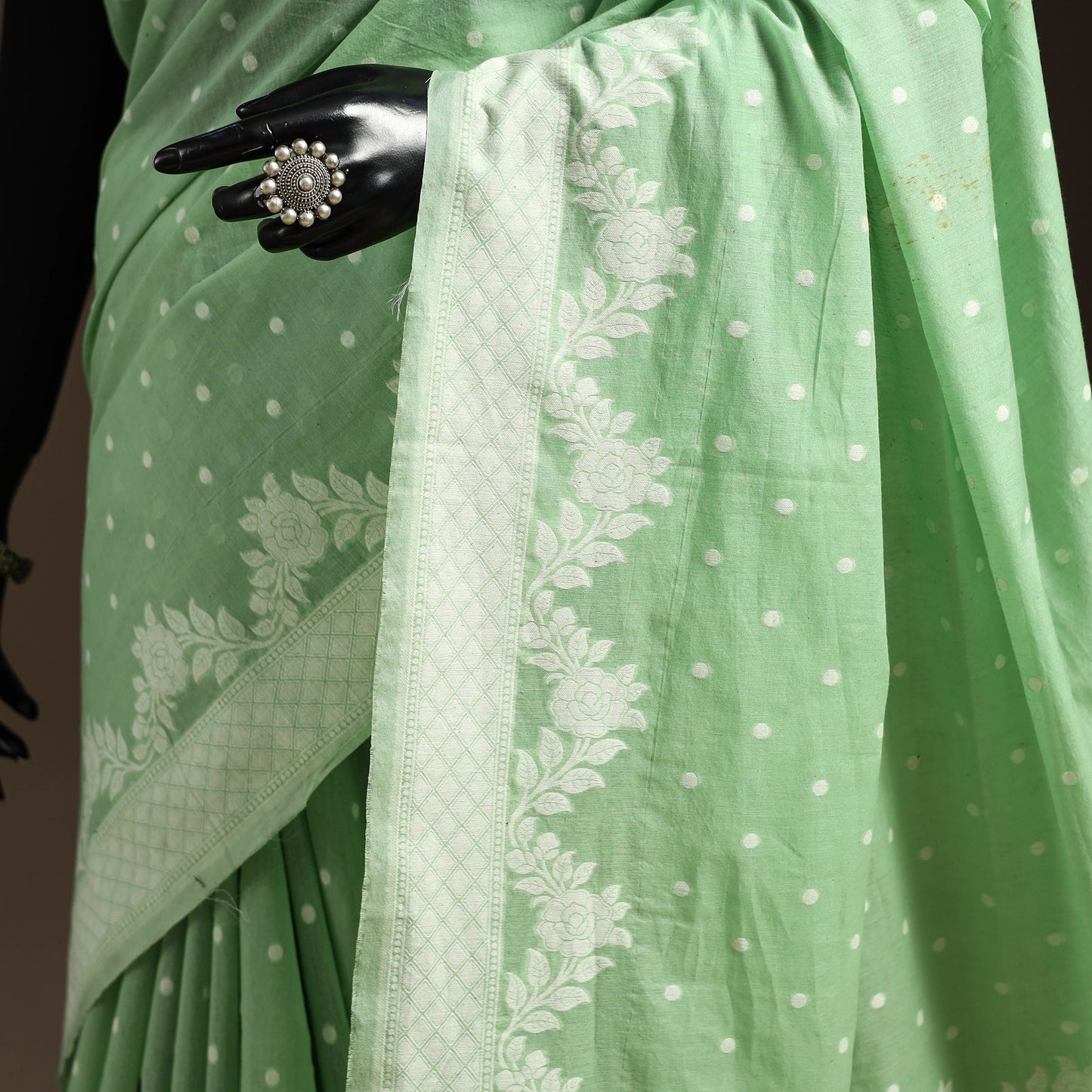 Green - silk cotton cutwork buti banarasi saree 55