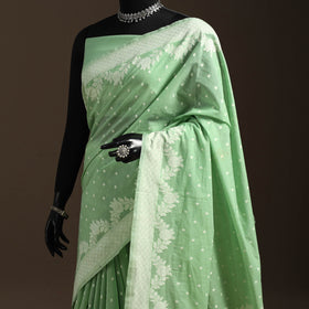 Green - silk cotton cutwork buti banarasi saree 55