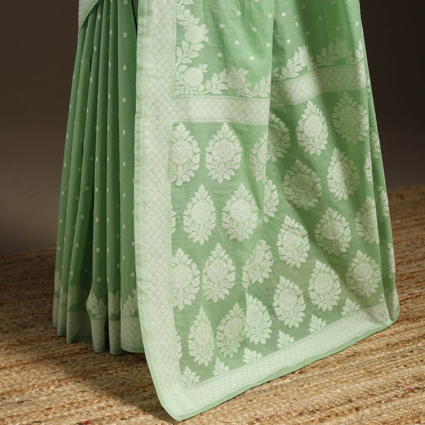 Green - silk cotton cutwork buti banarasi saree 55