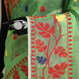Green - silk cotton dhakai jamdani saree 10 - handcrafted